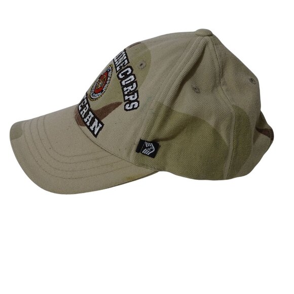 US Marine Corps Veteran Cap Tan Camo Adjustable Strap Back Men One Size FLAW - Picture 2 of 13
